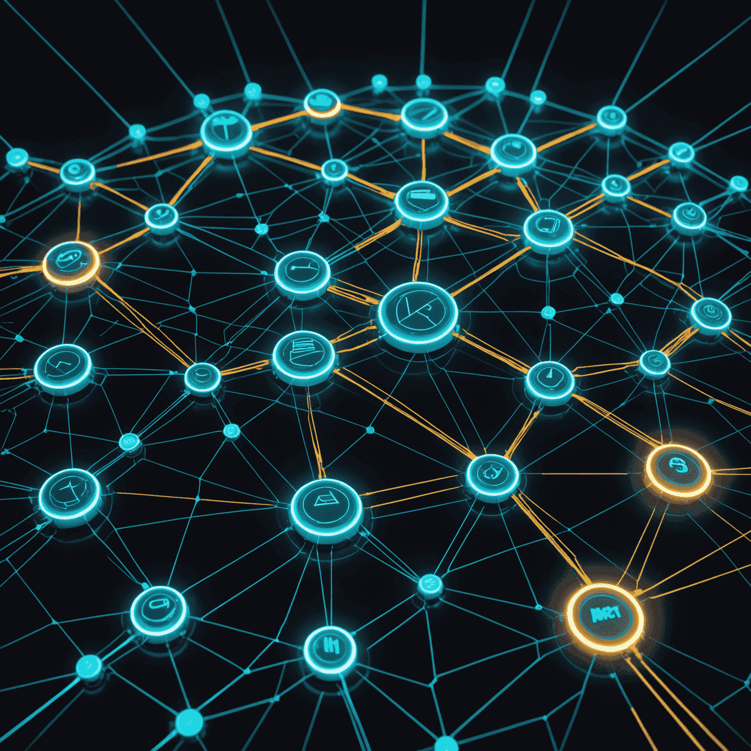 Ein futuristisches Diagramm, das verschiedene Netzwerkknoten und ihre Verbindungen zeigt, mit leuchtenden Linien in Neonfarben, die die optimierten Pfade darstellen.