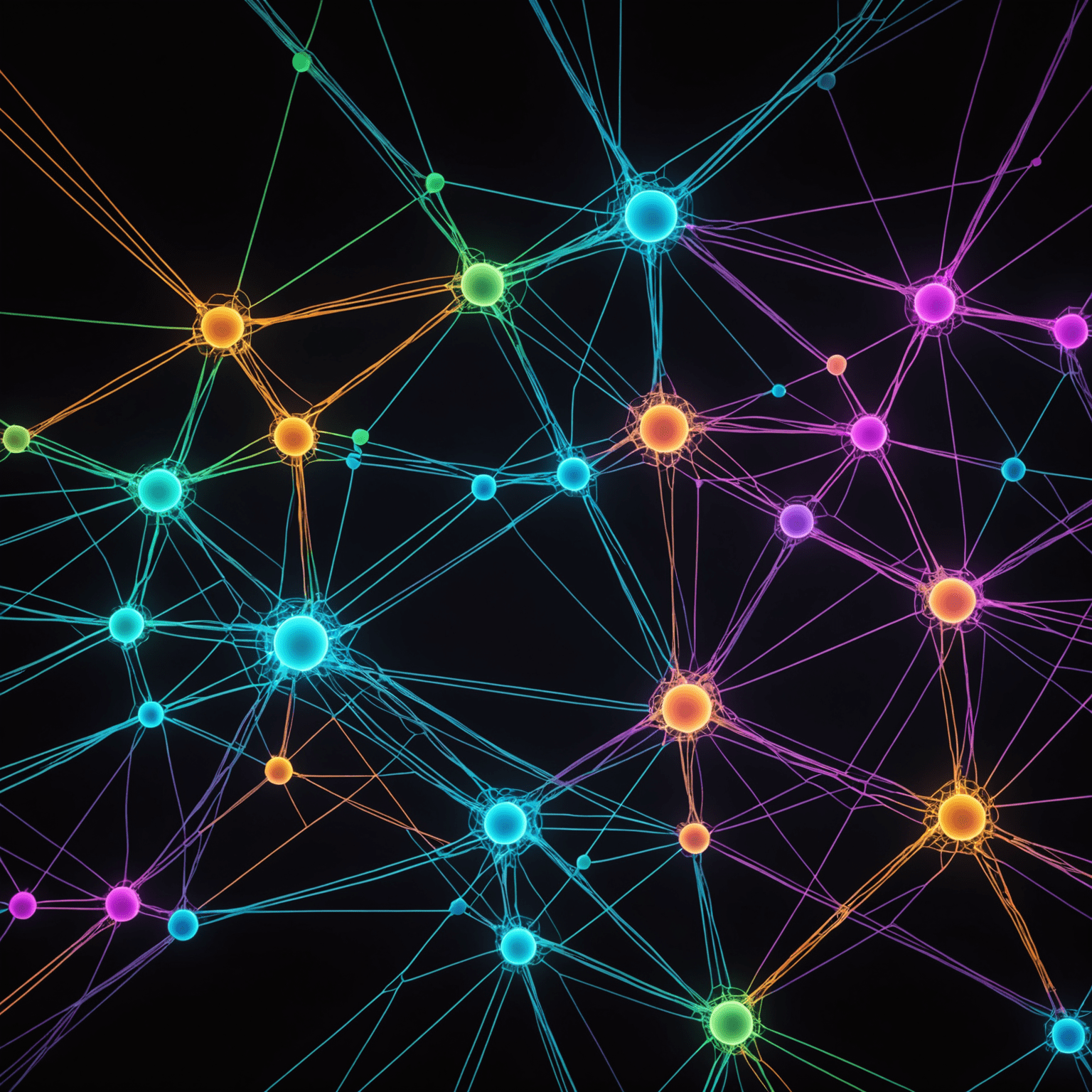 Abstrakte Darstellung einer optimierten Netzwerktopologie mit leuchtenden Verbindungslinien und Knotenpunkten in Neonfarben