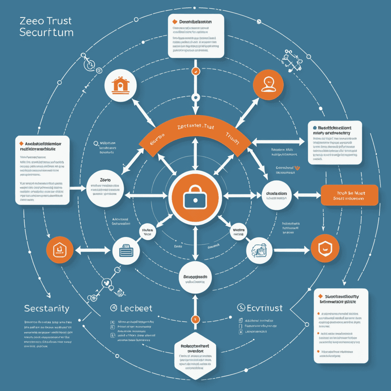 Diagramm einer Zero-Trust-Architektur mit mehreren Sicherheitsebenen und Verifizierungspunkten